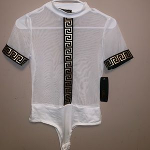 White all over mesh body suit
